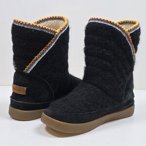 Sanuk Slip On Big Bootah Wool Sz.7 Black Bohemian Boots